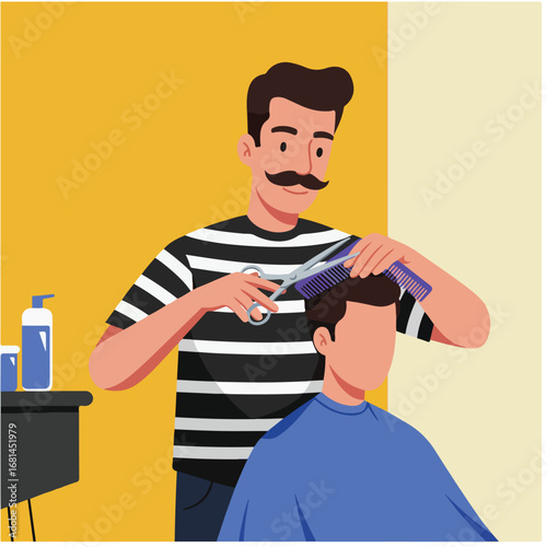 Hairdresser Cutting Hair with Scissors and Comb in a Salon