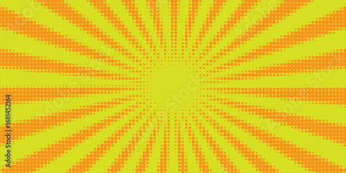 Comic Pop art background. Pattern yellow colored. Comic sunbeam background. Vector illustration.