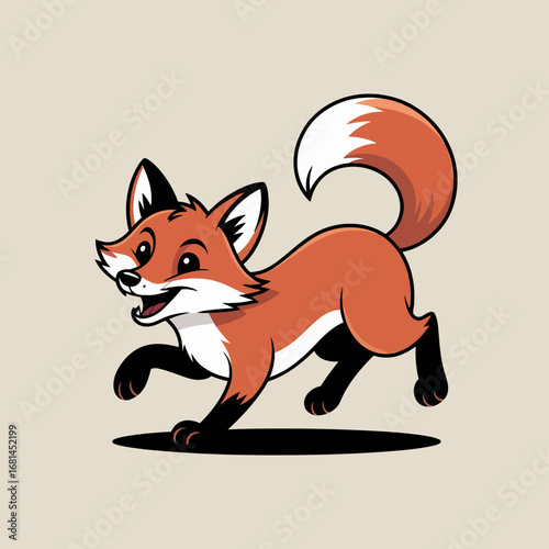 Cute cartoon fox running with a happy expression and bushy tail