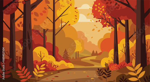 Hiking Pathway Through Colorful Trees in the Forest Landscape