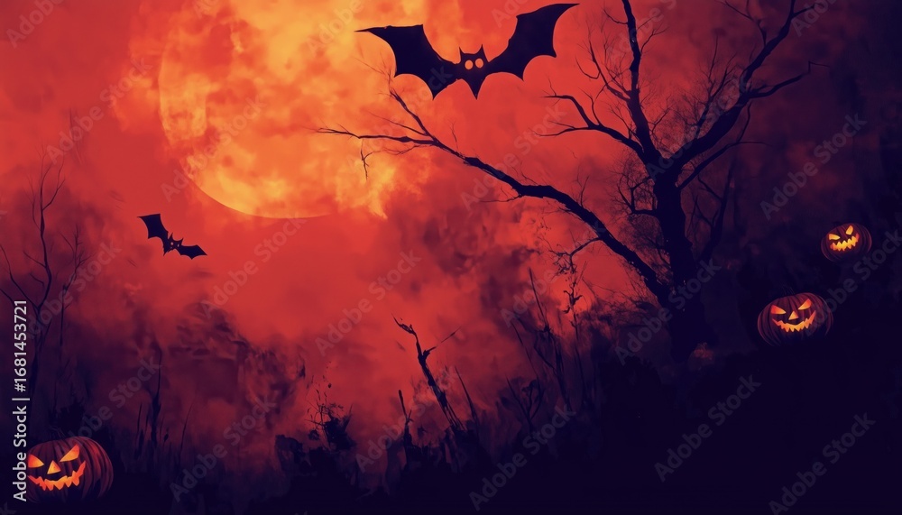 Fototapeta premium Abstract Horror Story Fantasy Poster For A Spooky Halloween Celebration, Featuring A Combination Of Mystical And Chilling Elements In A Creative Design.