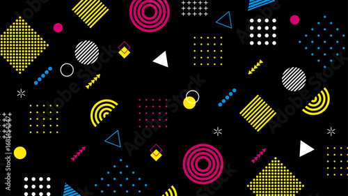 幾何学　メンフィス　背景　黒　派手　POP