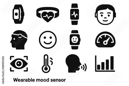 Icon facial analyzer sensor tracker wearable vector eye brainwave emotion detector camera