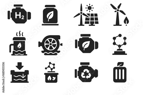 Sustainable vector eco icons kinetic icon cell engines nano water wind turbine