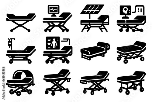 Automated icon rapid health vector medical monitoring bed stretcher futuristic icons absorption