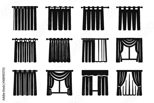 Ring pocket pleated drapery curtain top vector tab icon layered thermal modern