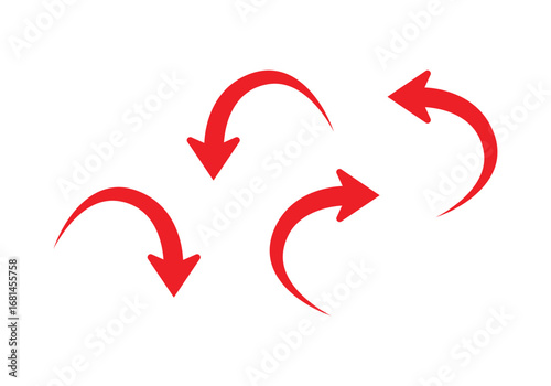 Red Curved Arrows Pointing Downward on Transparent Background