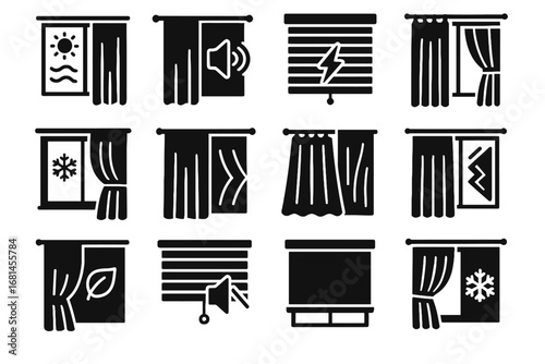 Icon vector lining blind comfort heat reflective icons window curtain privacy noise