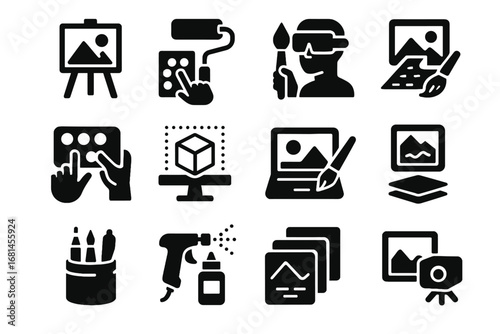 Drawing projector tools module vector spray icon augmented art futuristic paint color