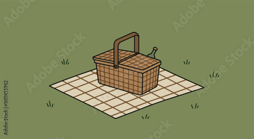 Resting Picnic Basket on Blanket Outdoors