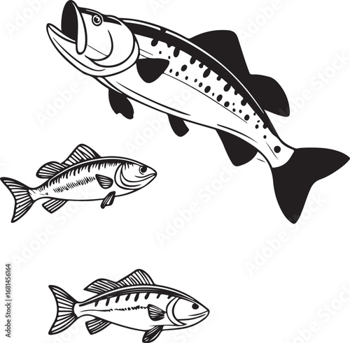 Creative illustration showing river fish in a wildlife environment with greenery and aquatic surroundings