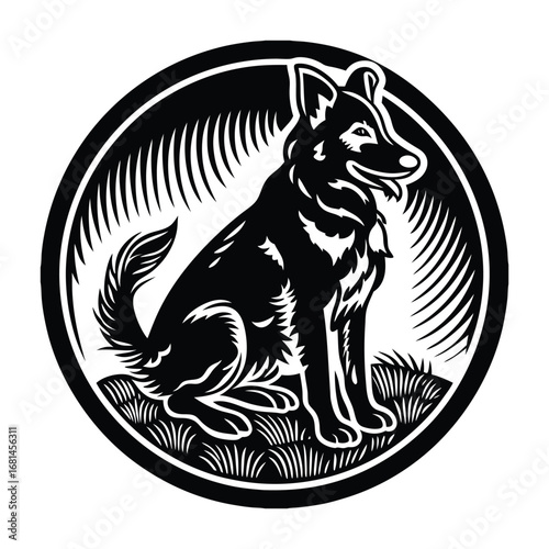 A simple dog-sitting silhouette showing a loyal pup resting calmly, capturing companionship, peace, and the special bond between humans and their furry friends.
