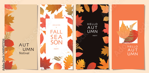 Autumn vertical banners decorated with leaves for leaflets, prints, cards, invitations, posters, templates, etc. EPS 10