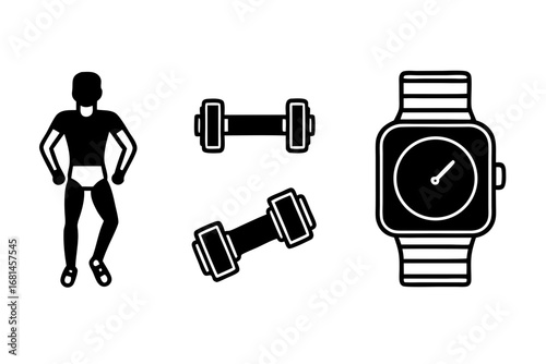 Simple Smartwatch Fitness Tracking Vector Bundle – Clean Black Silhouette Design on White Background