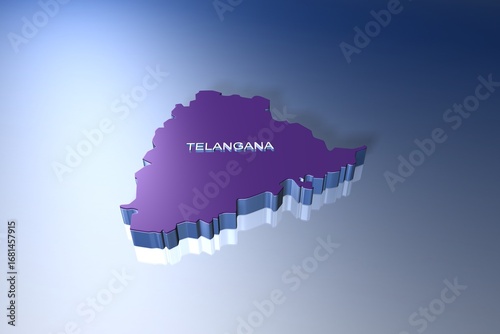 3D Map illustration of Indian state Telangana in blue theme 2