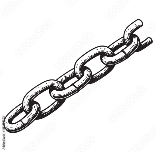 Hand drawn illustration of a strong metallic chain link isolated on a white background