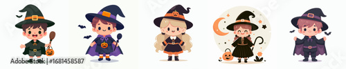 vector of a children wearing a halloween witch costume