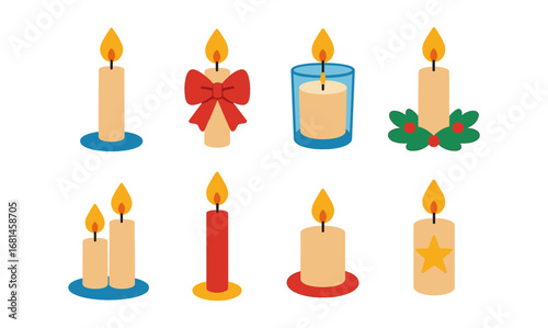 Colorful flat candle set with festive decorations and minimalist design