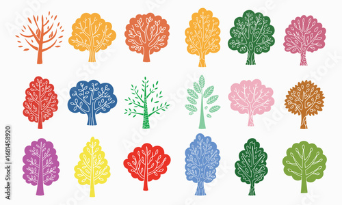 Bright Colorful  vector Trees set – Nature and Autumn Season Tree Pack illustration