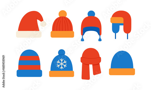Colorful winter hats collection in flat design for seasonal fashion
