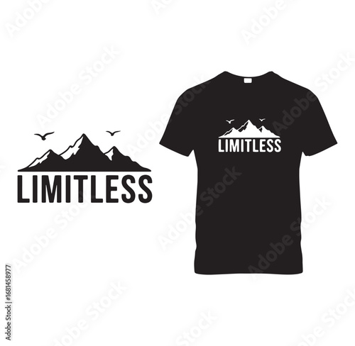 Limitless design showcasing mountain illustration with birds and text for t-shirt apparel concepts