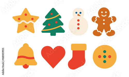 Festive icon set featuring christmas cookie shapes and holiday symbols