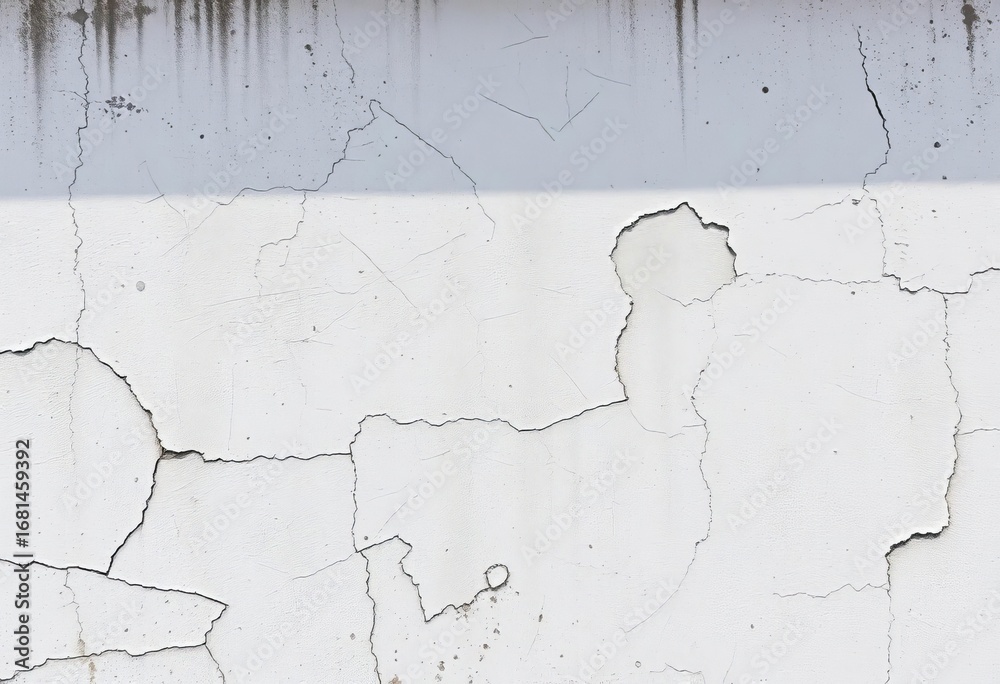Fototapeta premium Weathered white concrete wall, vintage texture, distressed surface, background, architecture