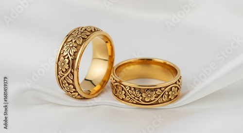 Intricate Gold Wedding Bands Exquisite Floral Design