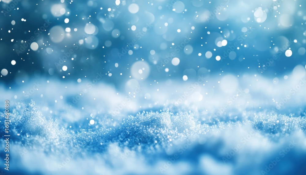 Obraz premium Serene Winter Scene: Snow Flakes Descending On Soft Blue And White Background, Creating A Festive Christmas Atmosphere With Ample Copy Space.