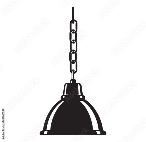 Simple minimalist vector illustration of a hanging industrial pendant lamp with chain