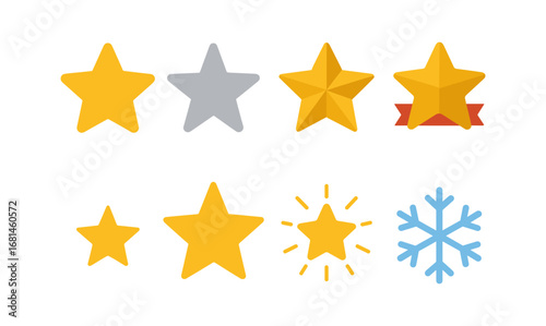 Colorful star and snowflake icons for awards and achievements in flat style