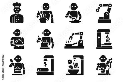 Vector automated robots robot maker robotic futuristic tasting kitchen pasta frying bot