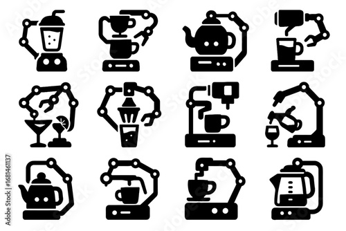 Vector extractor robotic cocktail machines milk soda robot drink mixer icon bot