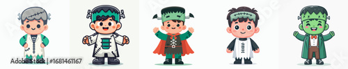 vector of a children wearing a halloween frankestein costume