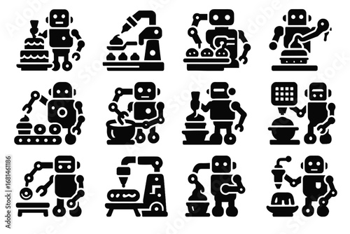 Machine bot icons frosting robotic vector decorator dessert icon robot crepe ice
