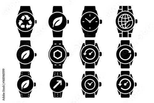 Upcycled vector wristwatch composite recycled watch icon economy friendly eco strap