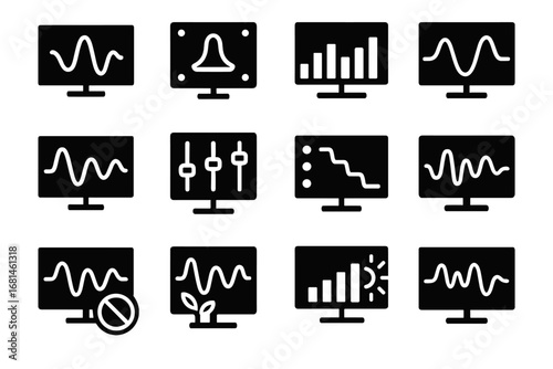 Icons icon wave screen acoustic pitch sound noise echo vector analyzer board