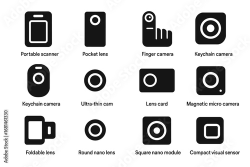 Portable vector camera imaging lens icon keychain card icons cam round nano