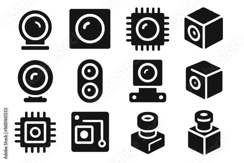 Circuit sensor cube square vector icon camera dual nano lens mount