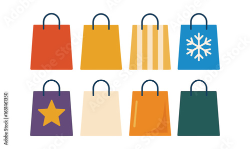 Colorful shopping bags with seasonal and festive designs