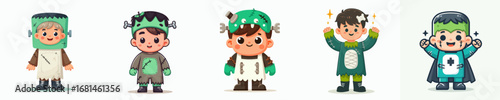 vector of a children wearing a halloween frankestein costume