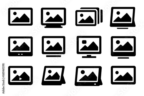 Photo display sensors icon digital vector picture viewer holder icons carousel frame