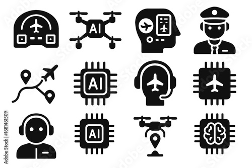 Pilot ai icon aviation module microchip autopilot intelligent navigation vector