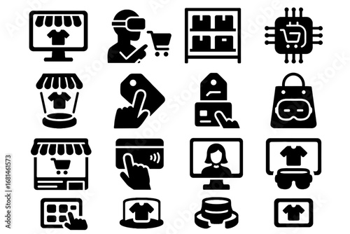 Cart icon virtual vector showcase shop assistant panel icons payment bag reality