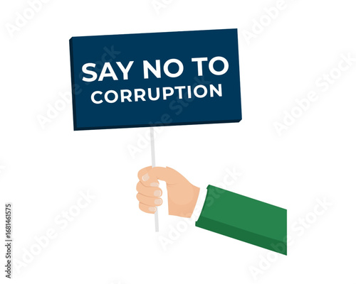 A symbolic vector illustration of a hand holding a placard to protest against bribery and illegal activities, promoting integrity and social justice