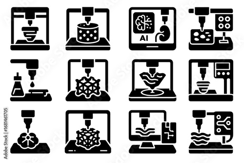 Icon digital icons bio scaffold experimental medicine vector culture printer dispenser system