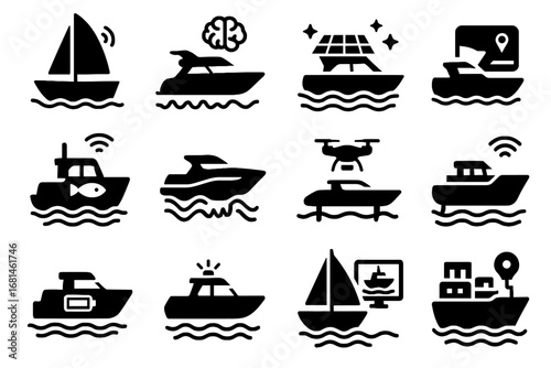 Boat yacht virtual robotic smart vector sailboat drone vessel icon navigation intelligent