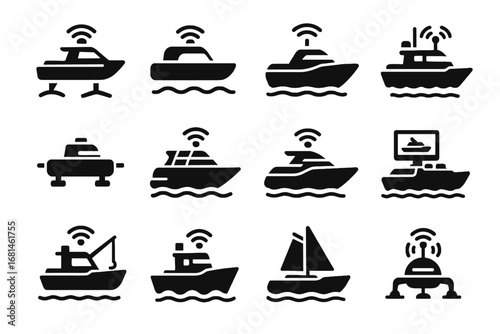 Marine icons smart module yacht vector cruiser vessel icon virtual robotic boat