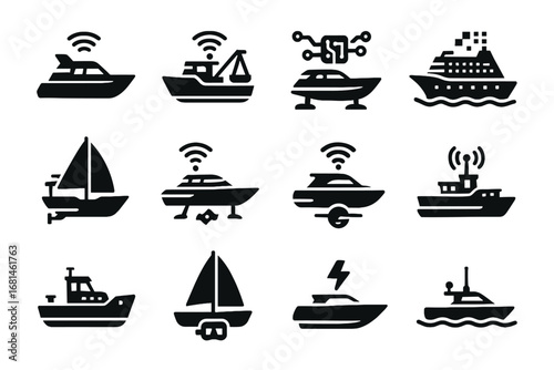 Iot vector boat hydrofoil navigation icons icon virtual patrol autonomous smart