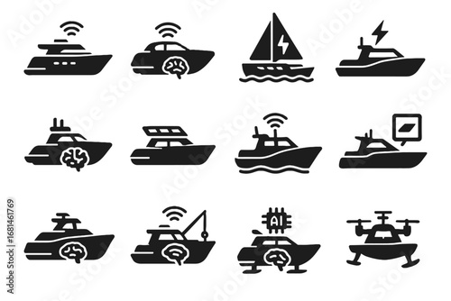 Electric yacht vector icon ai module speedboat smart control boat